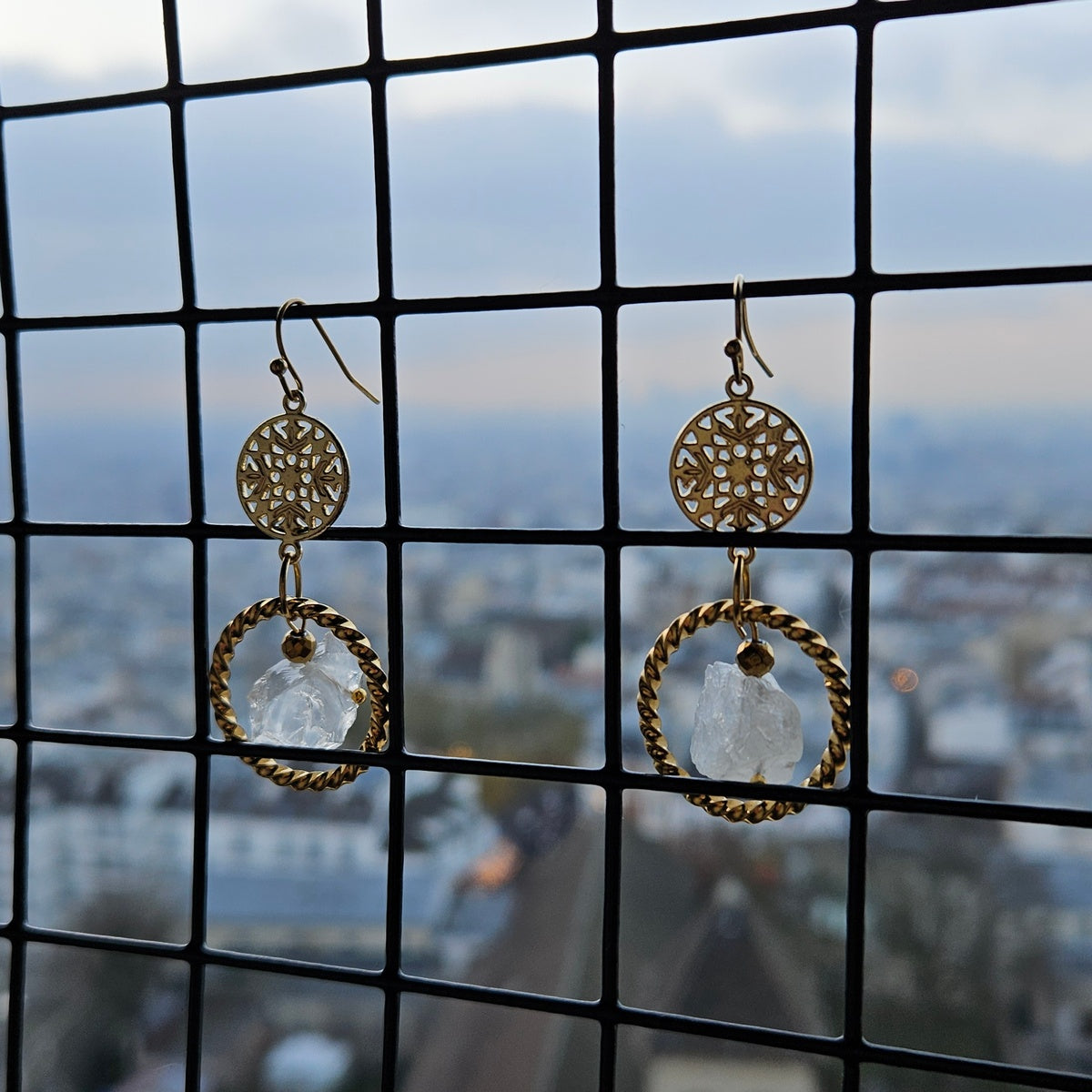 ENERGY | Raw Clear Quartz Statement Earrings in 18K Gold
