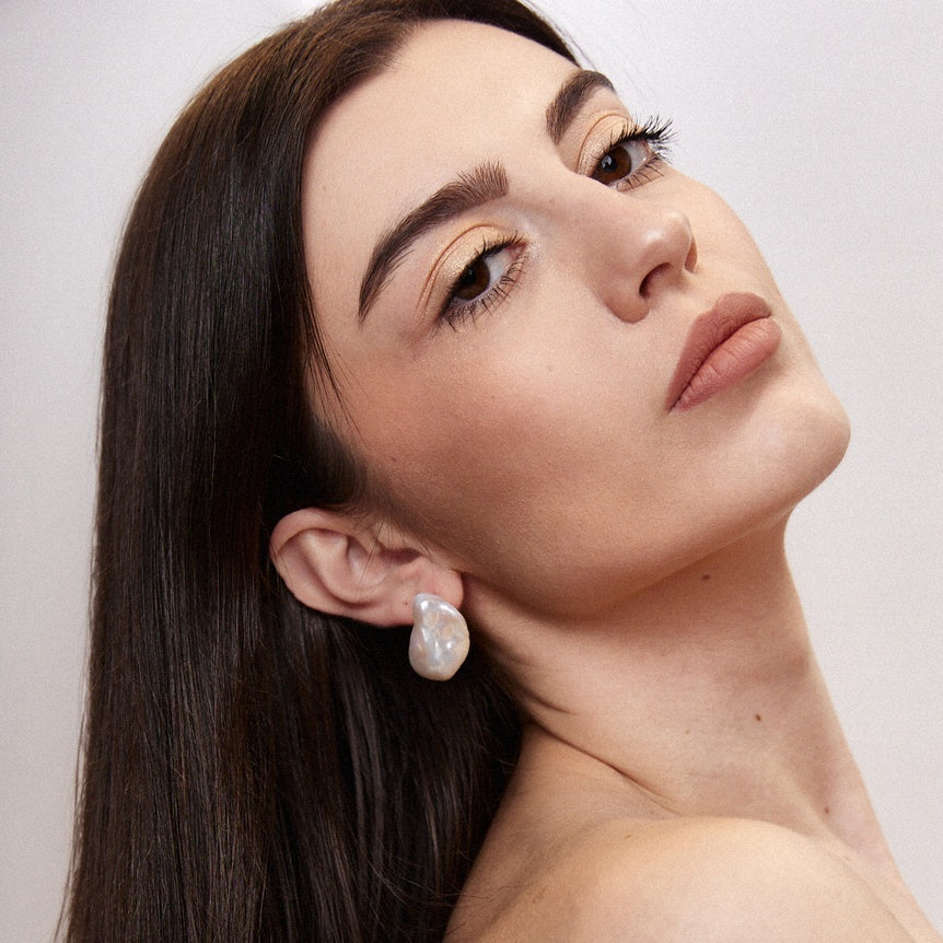 Large Baroque Pearl stud earrings 18k gold plated pins