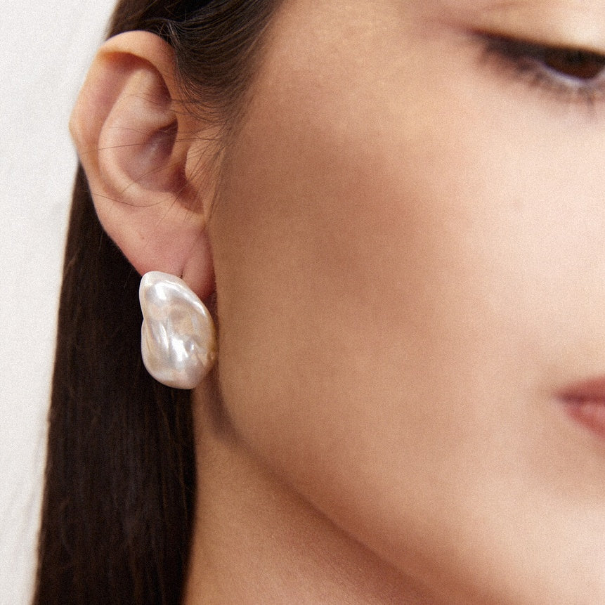 Large Baroque Pearl stud earrings 18k gold plated pins