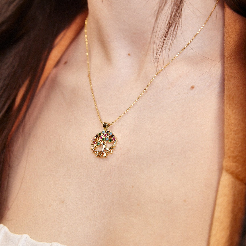 18k Gold plated Tree of life necklace with zircons