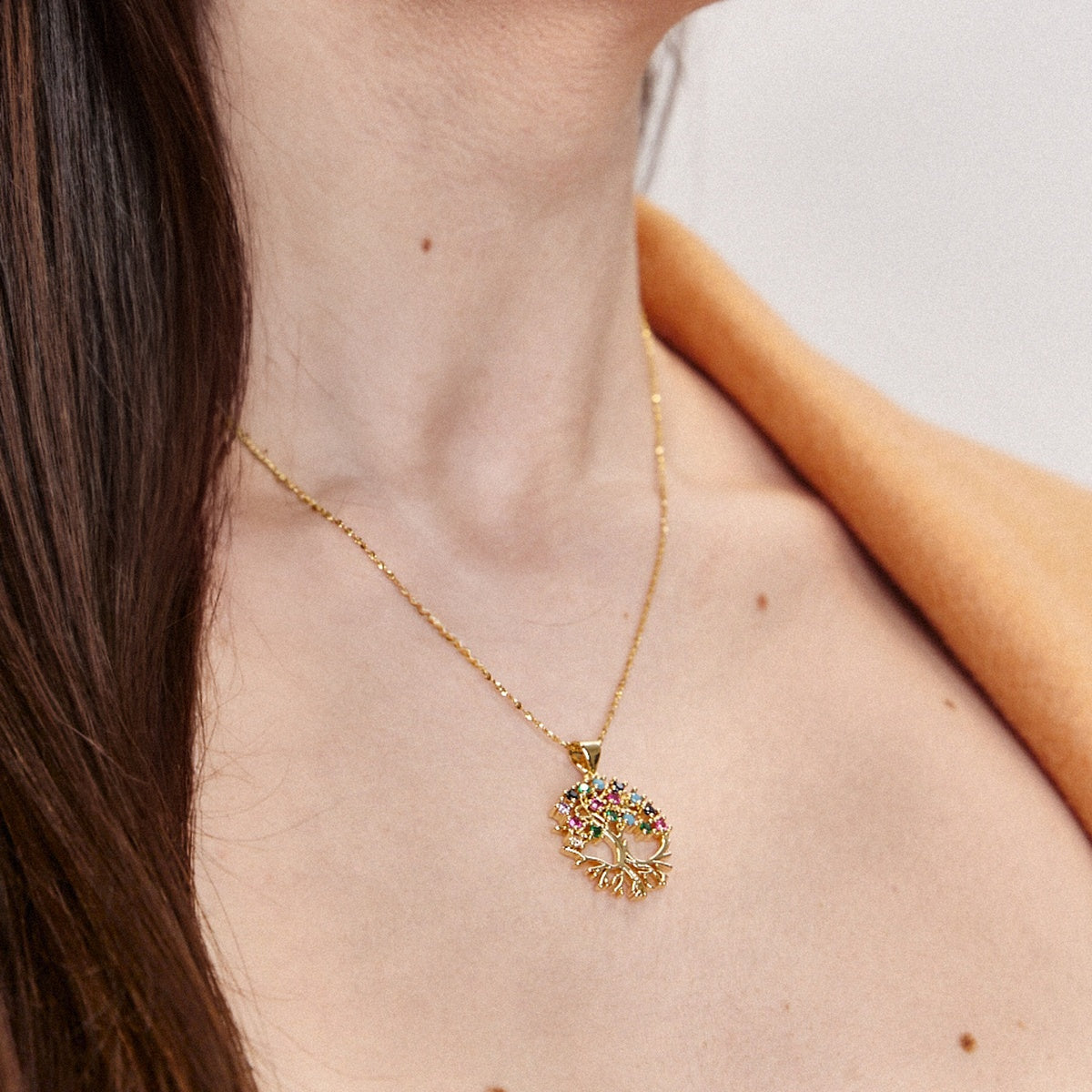 18k Gold plated Tree of life necklace with zircons