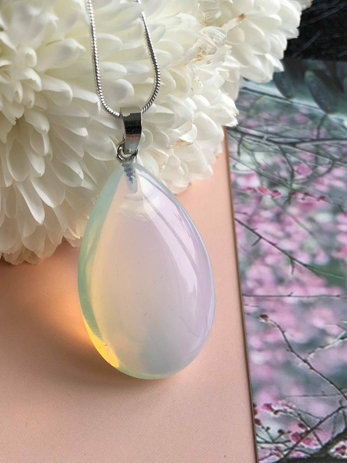 Big Opalite Pendant silver necklace