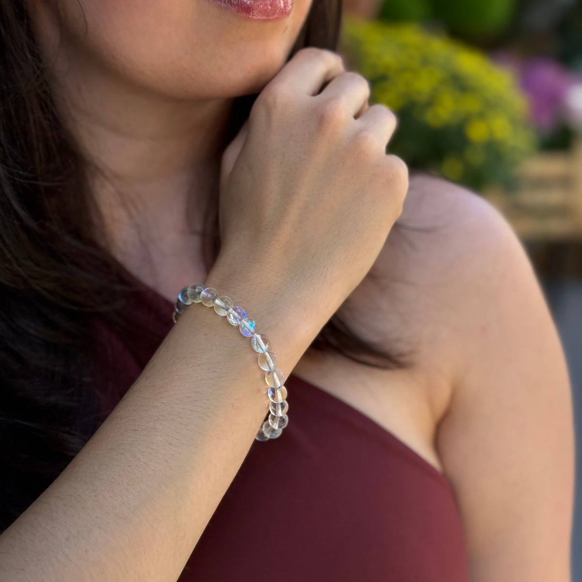 Glossy Aqua Aura Quartz bracelet 8mm