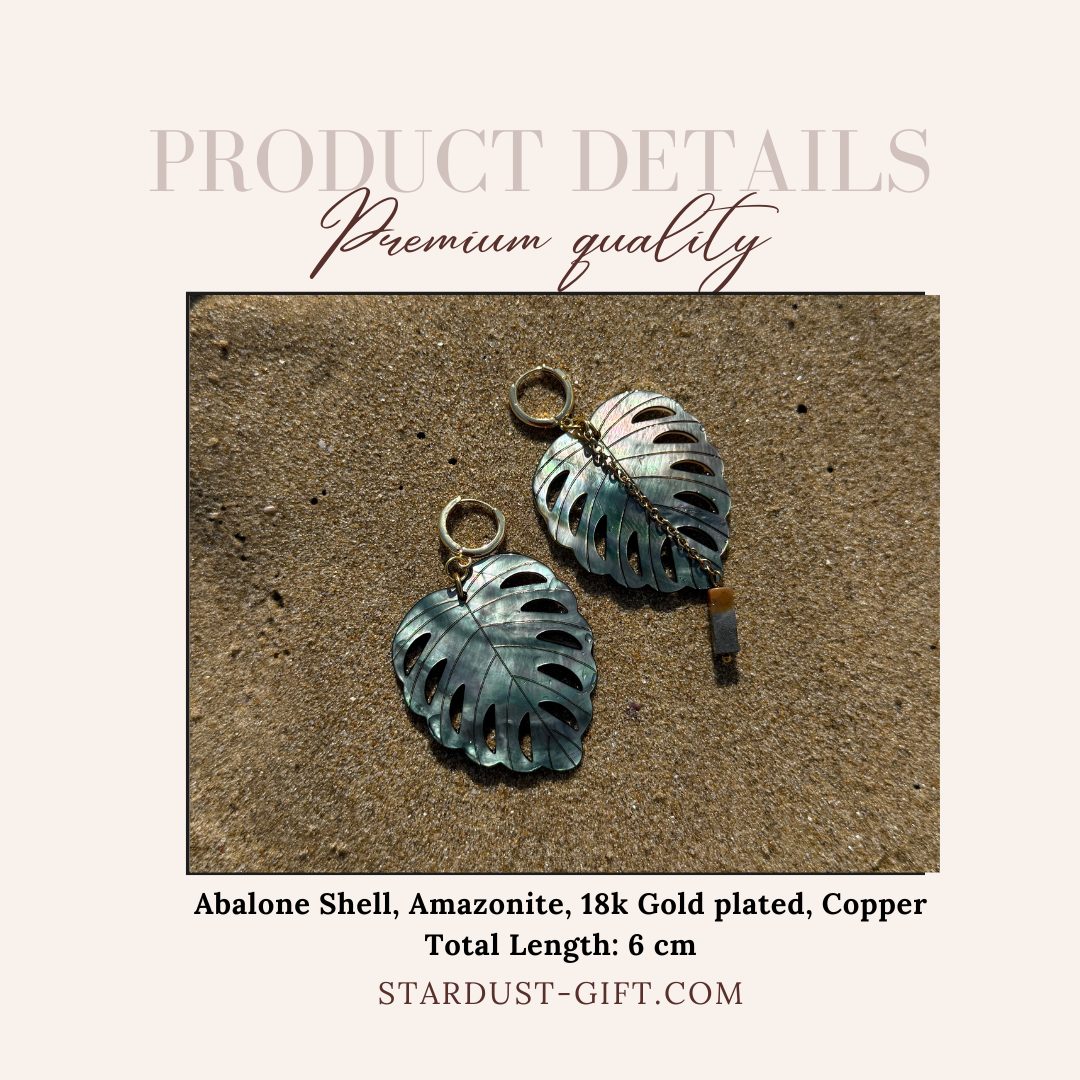 Abalone Shell Monstera Leaf Earrings