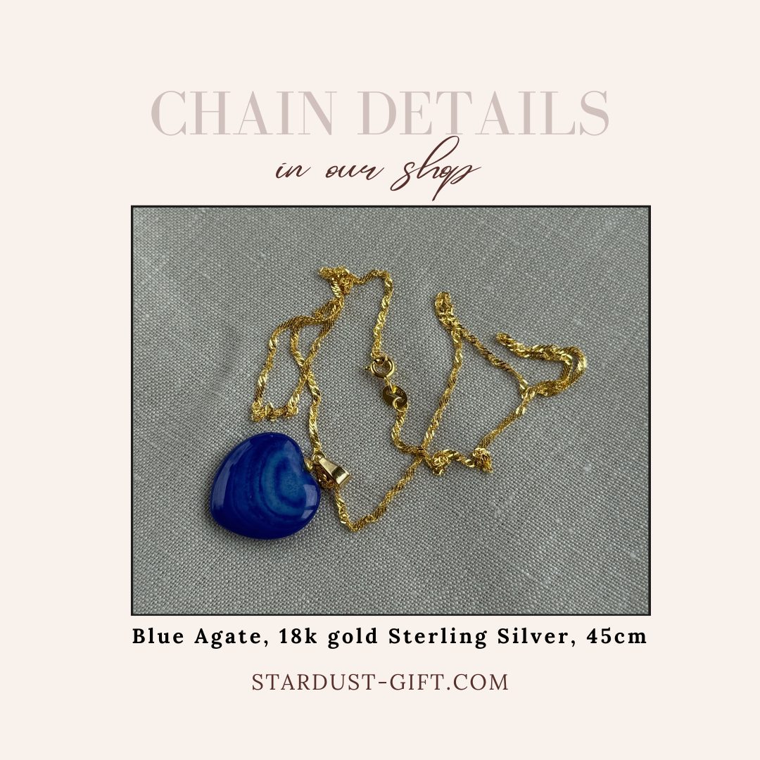 Natural Royal Blue Agate Heart Necklace | Gold