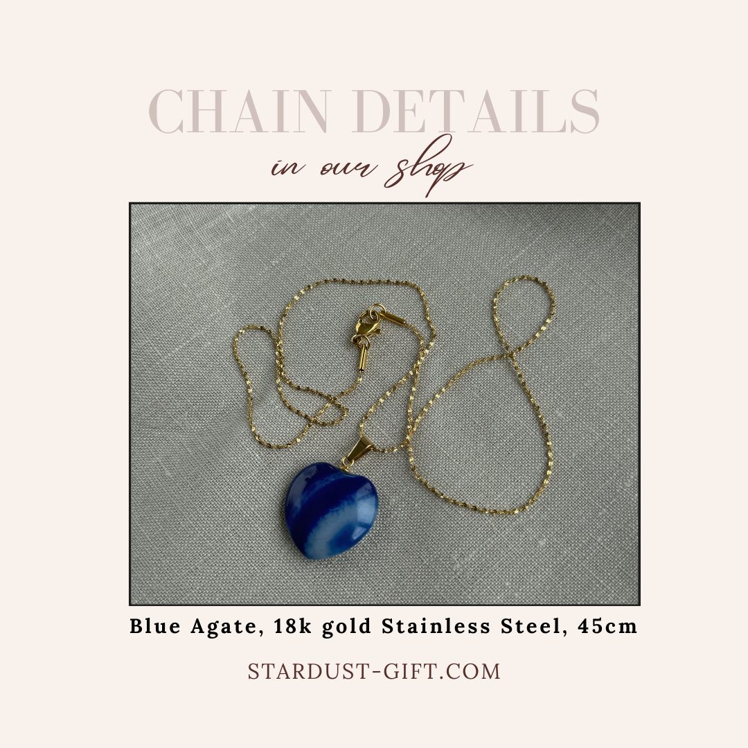 Natural Royal Blue Agate Heart Necklace | Gold