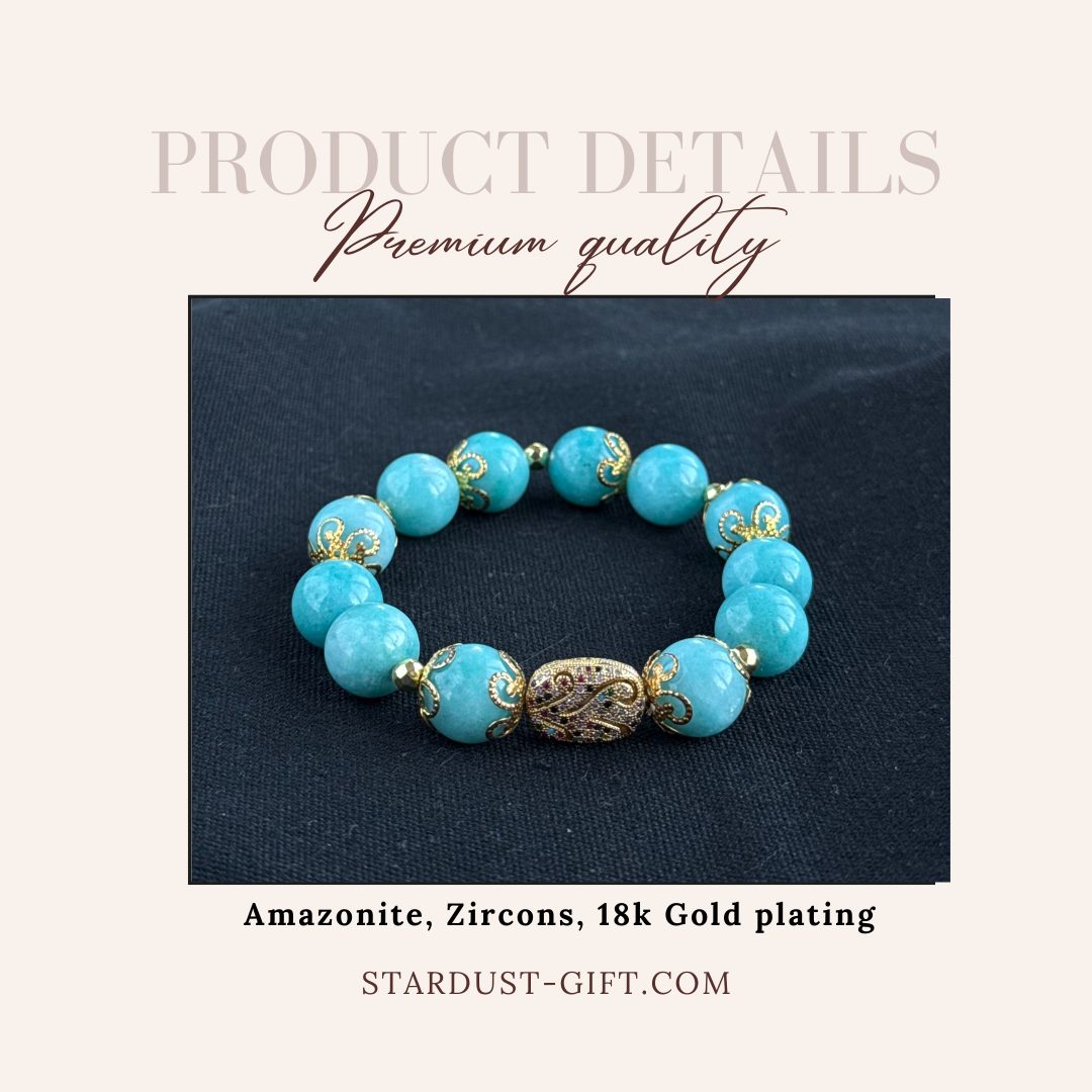 Luxury Amazonite Bracelet | Gold Filigree & Colorful Zircon Accents