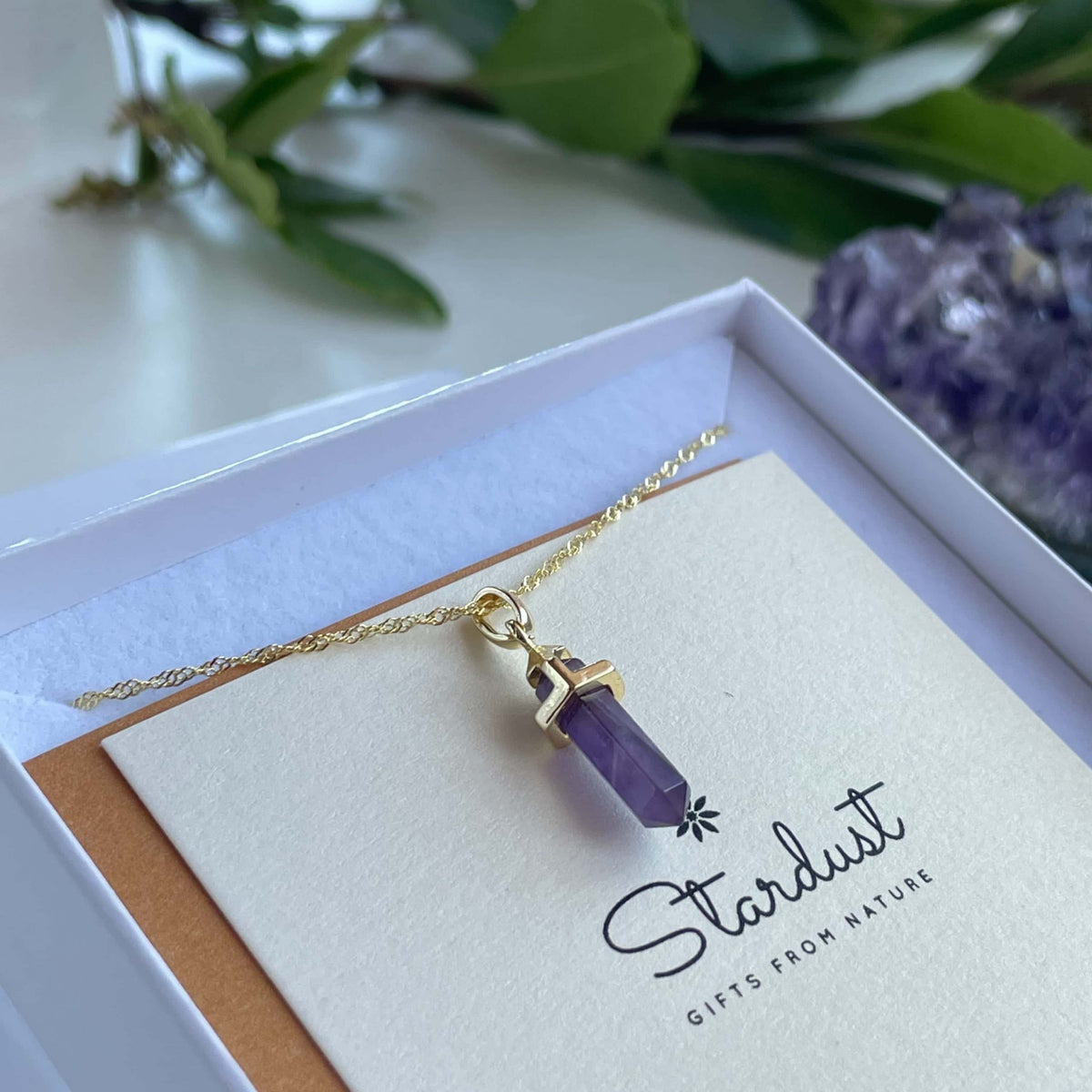 Natural Gemstone Prism Pendant Necklace | Amethyst, Lapis Lazuli, Rose Quartz & Smoky Quartz | Gold