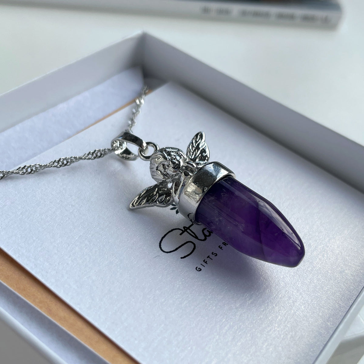 Gemstone Angel Point Pendant Necklace | Silver