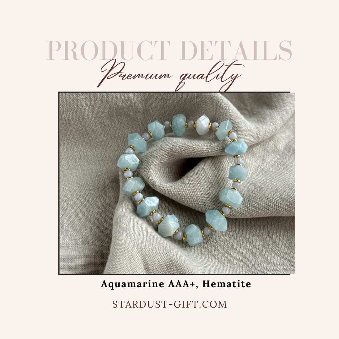 AQUA SERENITY | Faceted Aquamarine Bracelet with Gold Accents