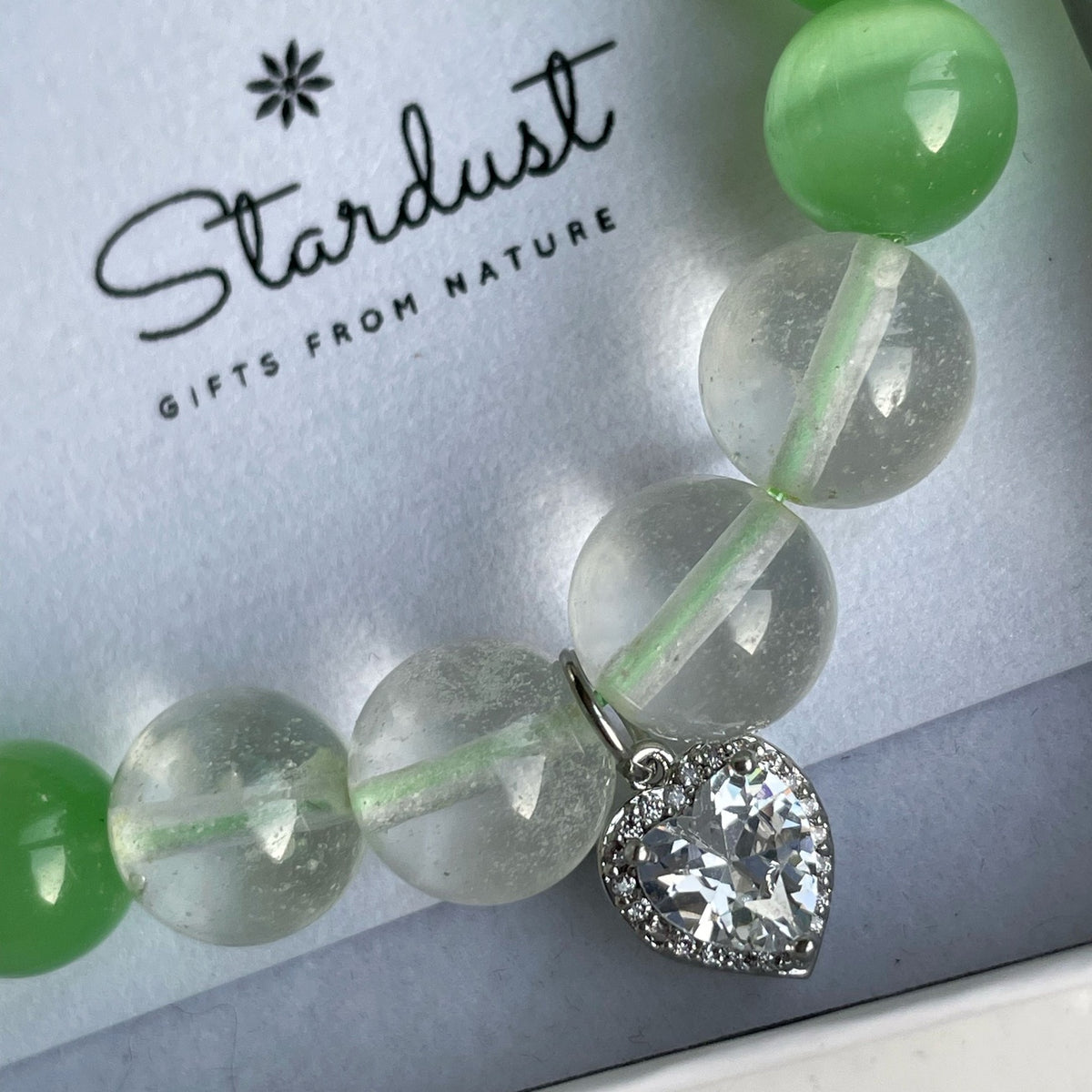 GREEN HARMONY | Aventurine & Clear Quartz Bracelet with Heart Charm