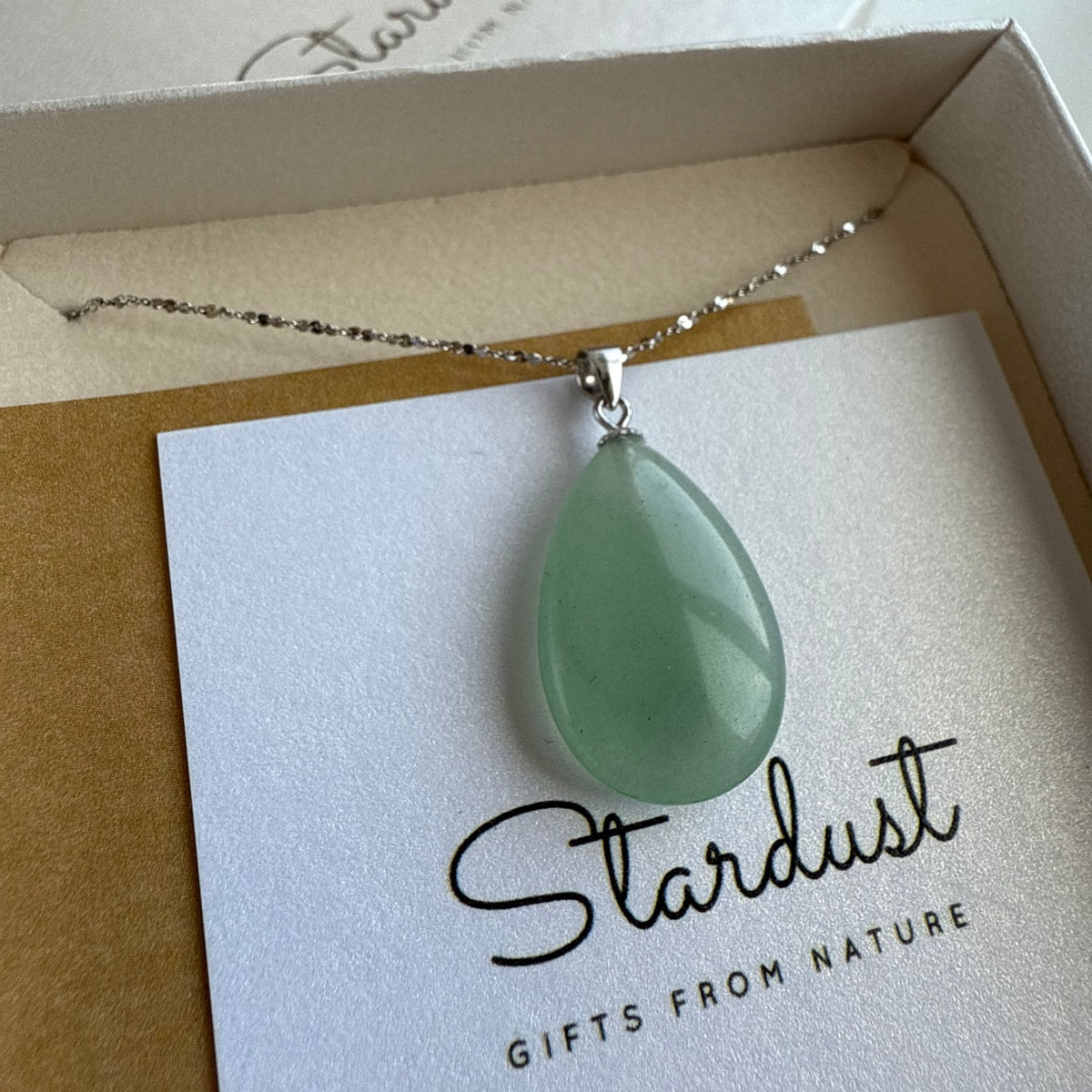 Natural Green Aventurine Drop Necklace | Gold & Silver Gemstone Pendant
