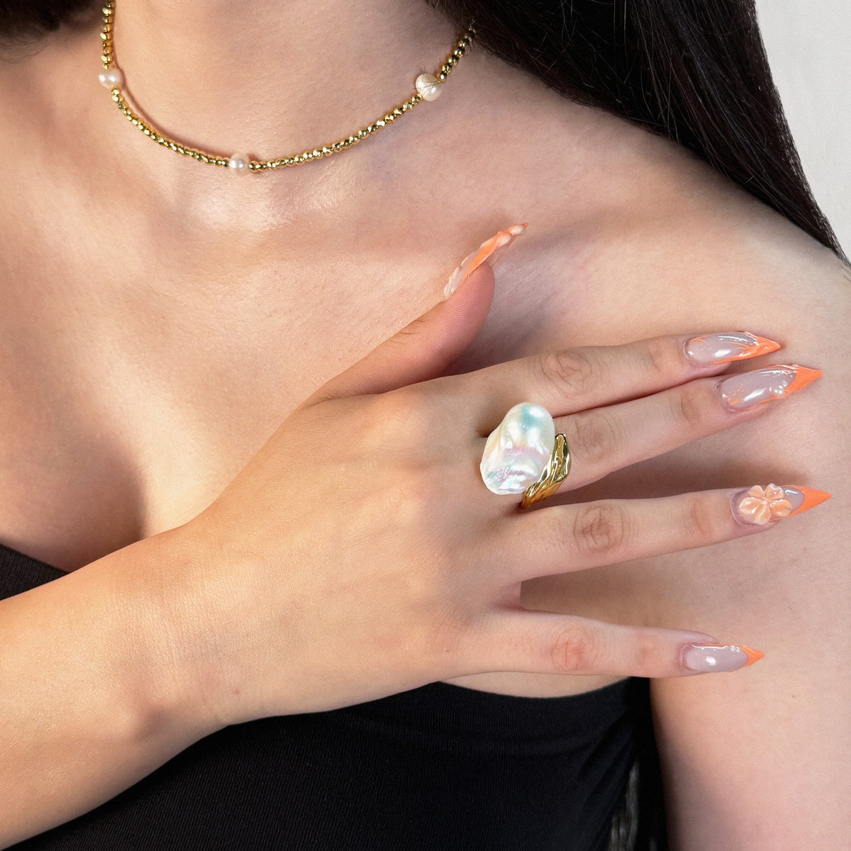 Natural High Luster Freshwater Baroque Pearl Ring