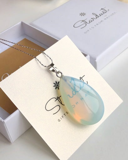 Big Opalite Pendant silver necklace