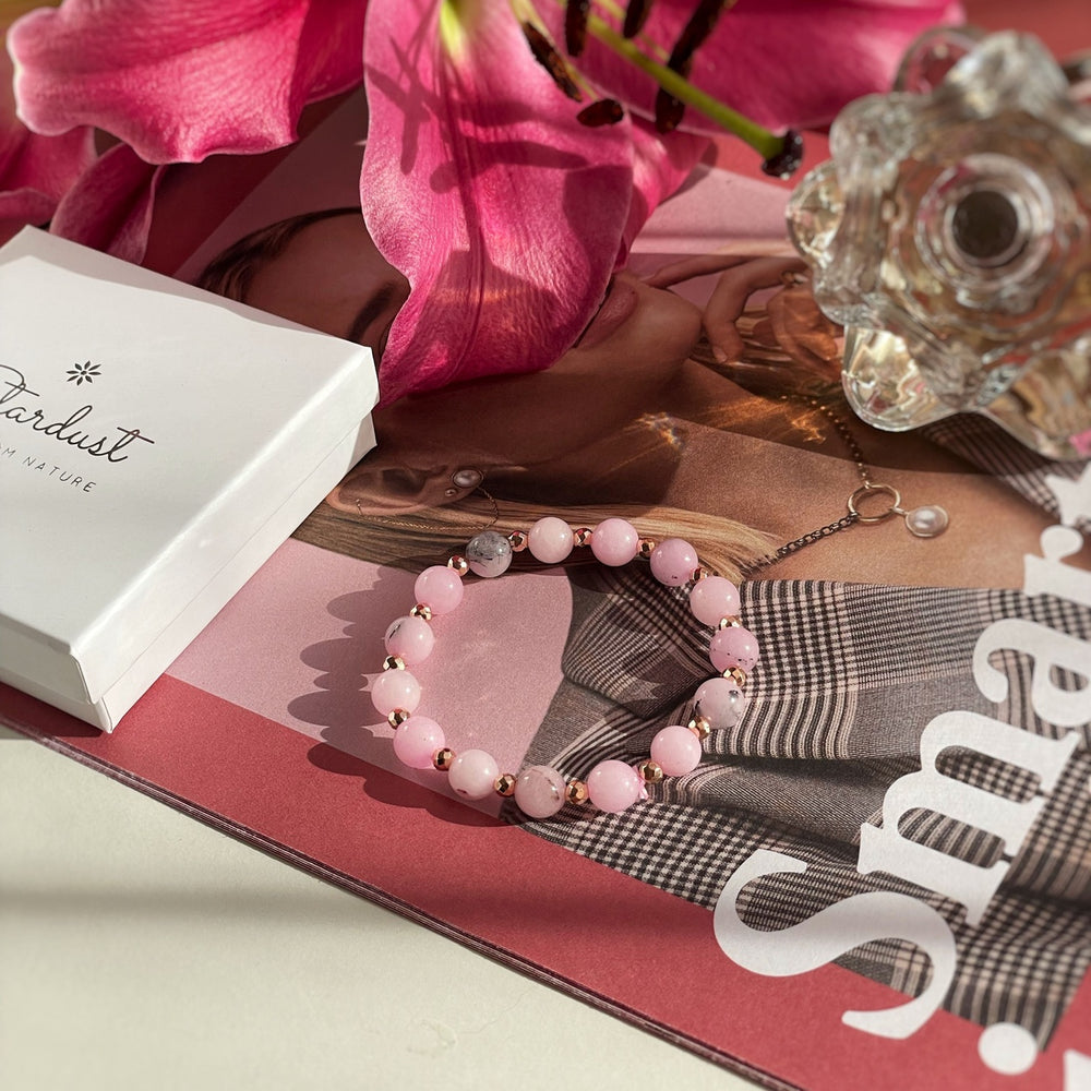 Pink Rhodonite Bracelet | Natural Gemstone & Rose Gold Hematite
