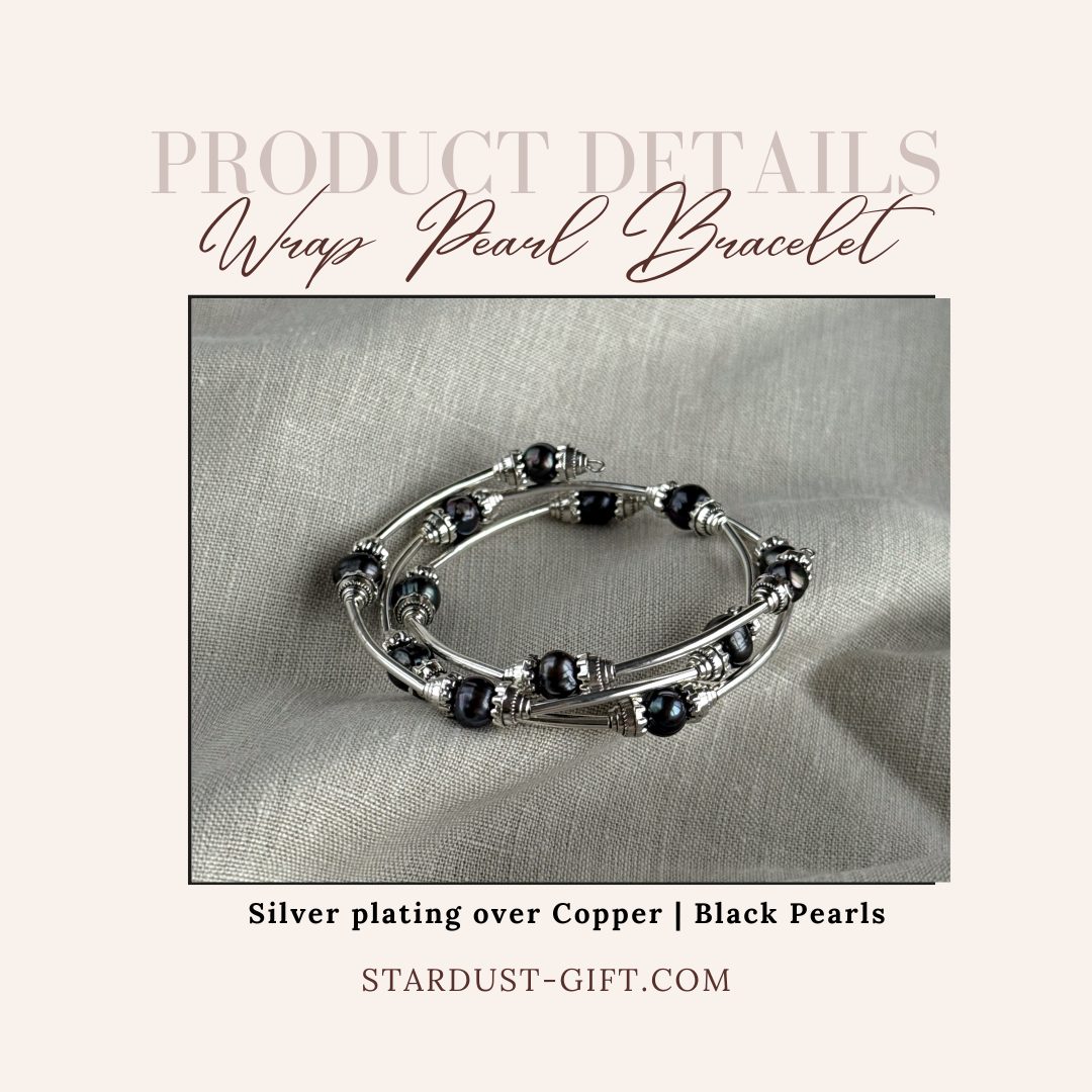 Genuine Black Pearl Triple Wrap Bracelet | Silver-Plated Bangle