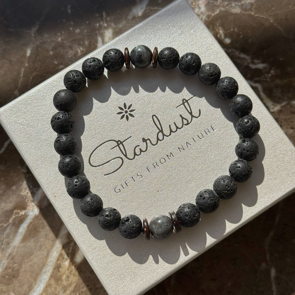 Men’s Lava Stone & Labradorite Bracelet | Coconut Wood