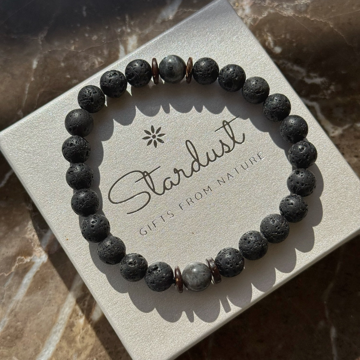Men’s Lava Stone & Labradorite Bracelet | Coconut Wood