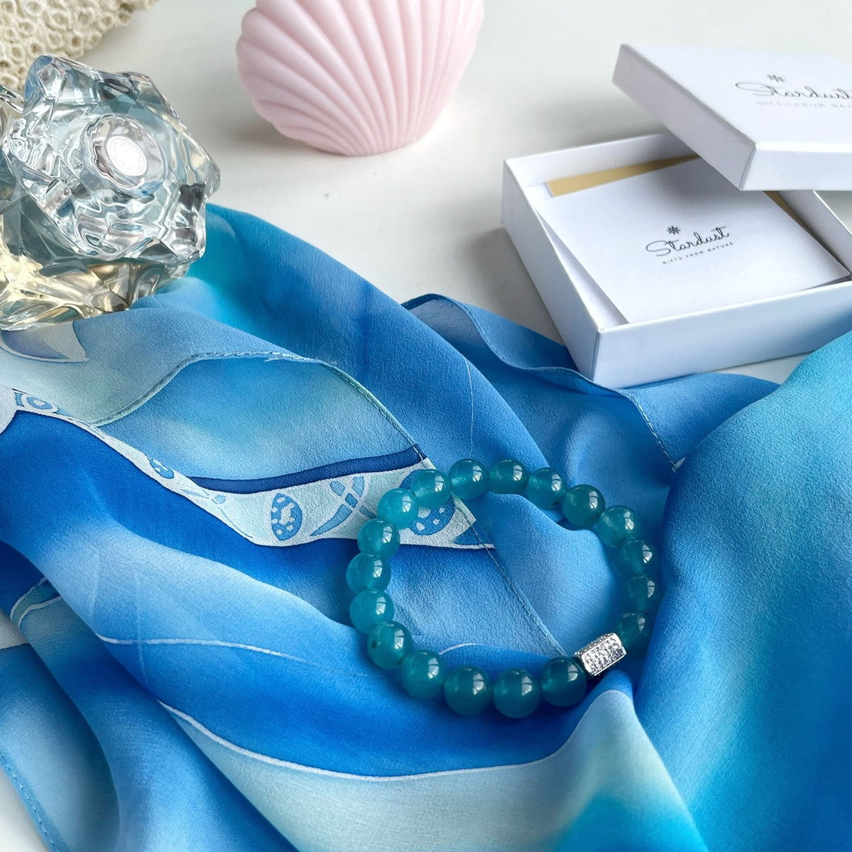 OCEAN BLUE | Blue Agate Bracelet with Silver Zircon Accents
