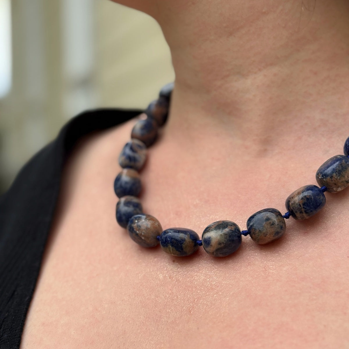 Natural Gemstone Nugget Choker Necklace | Clear Quartz, Amethyst & Sodalite