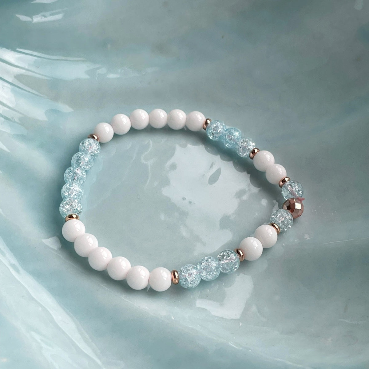 Blue Sugar Quartz Bracelet | White Agate & Rose Gold Accents