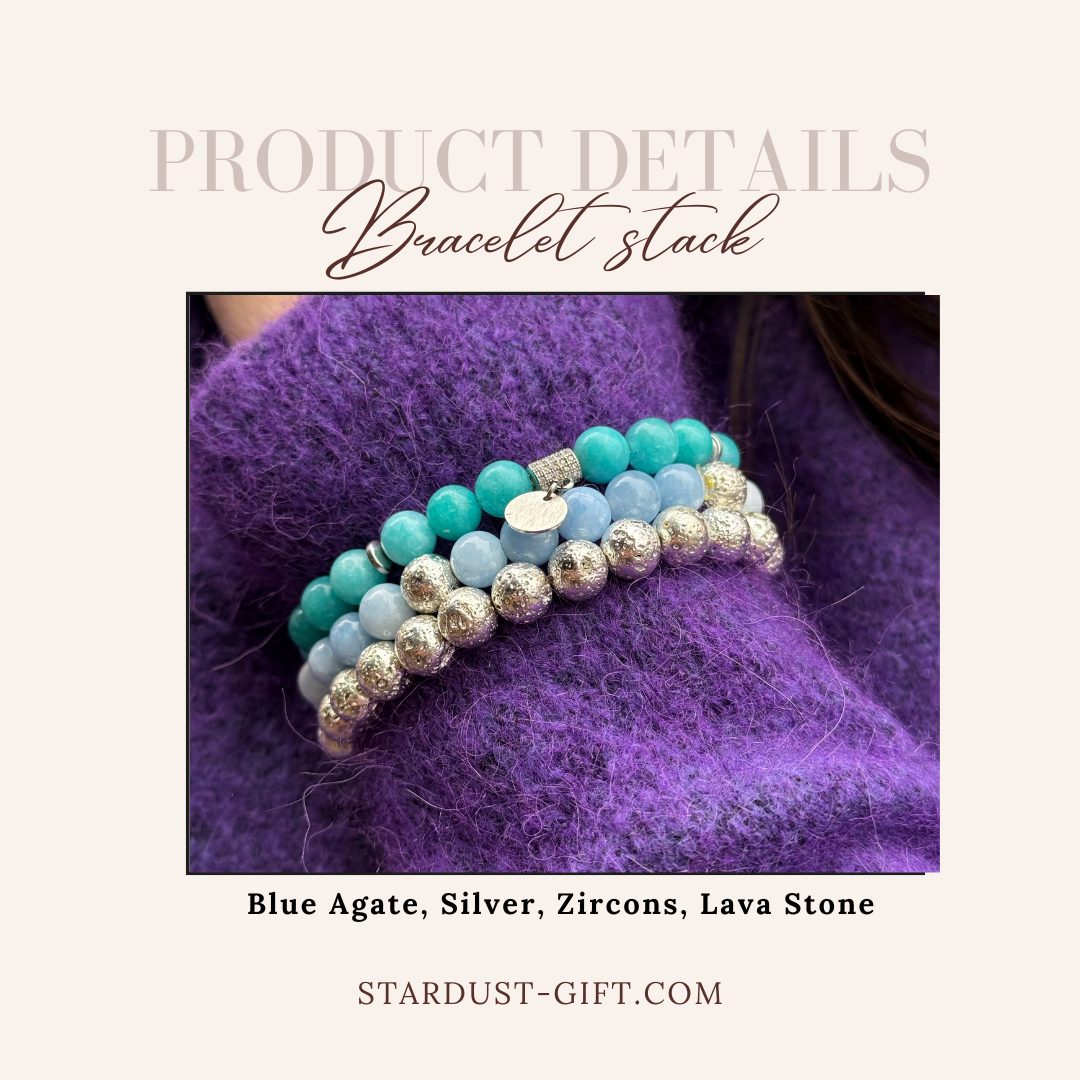Blue Gemstone Agate Bracelet Stack