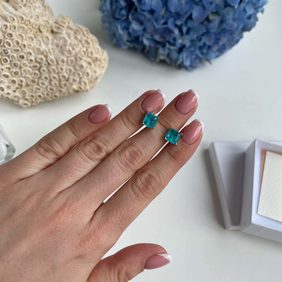 Tourmaline Paraiba stud earrings 7mm Royal jewelry