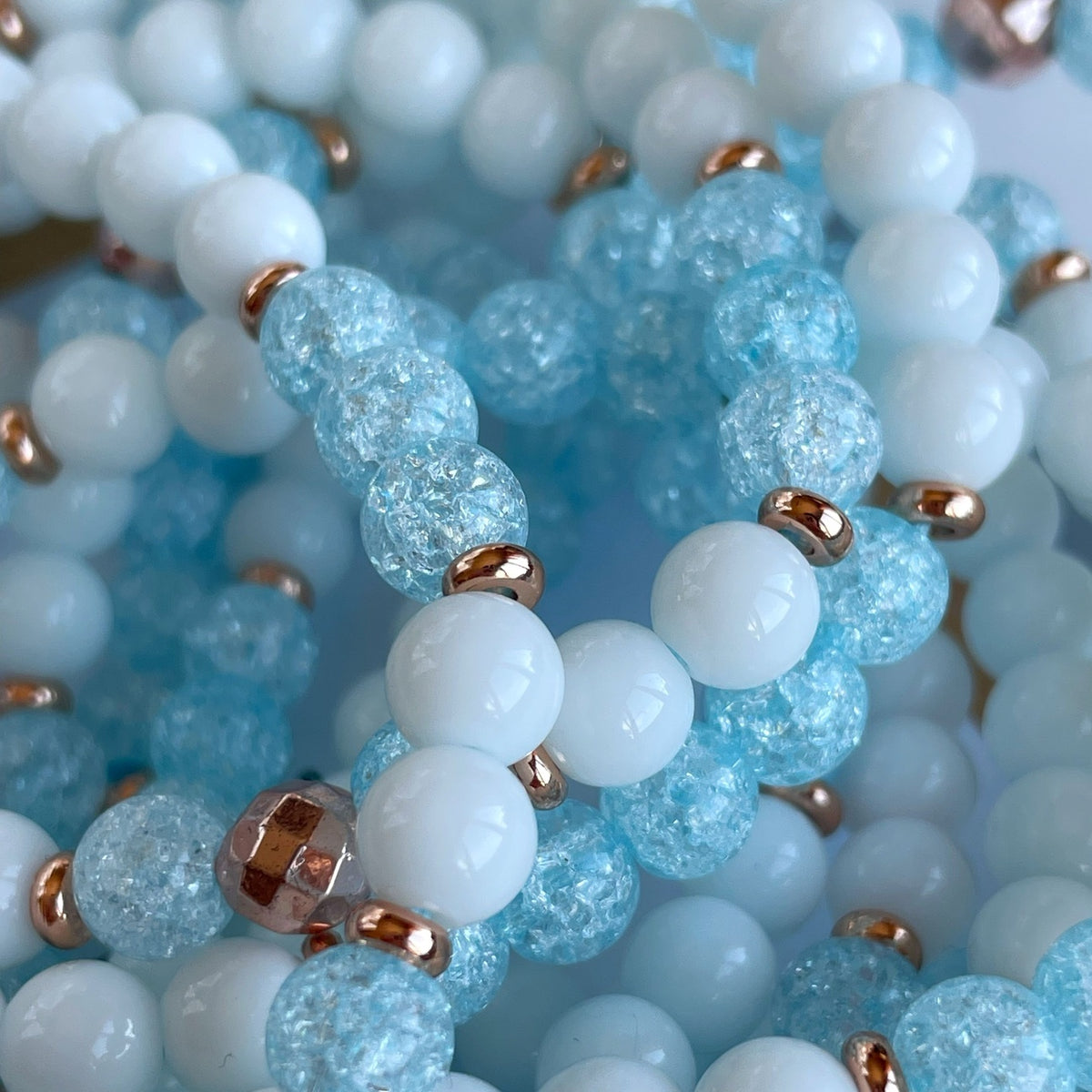 Blue Sugar Quartz Bracelet | White Agate & Rose Gold Accents