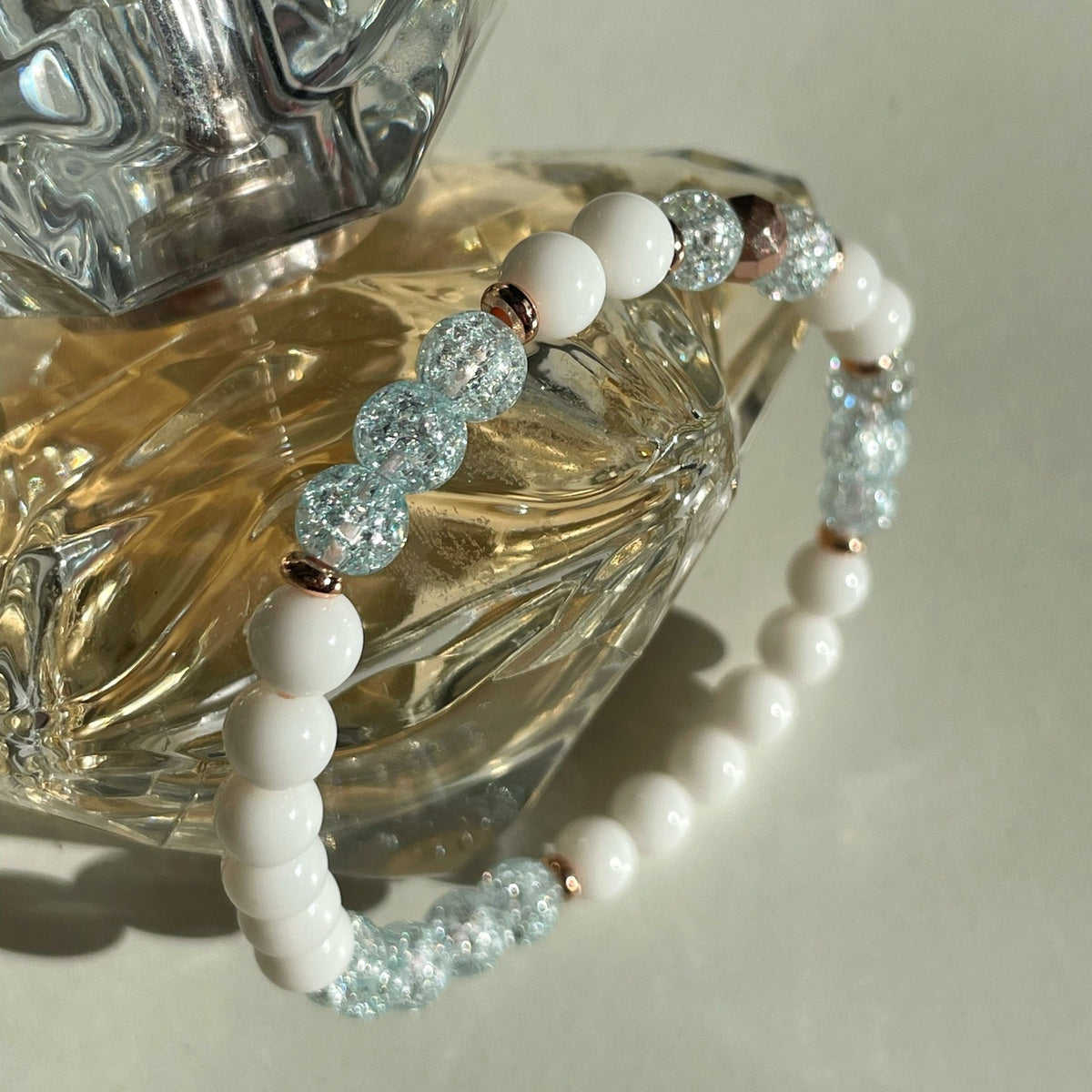 Blue Sugar Quartz Bracelet | White Agate & Rose Gold Accents