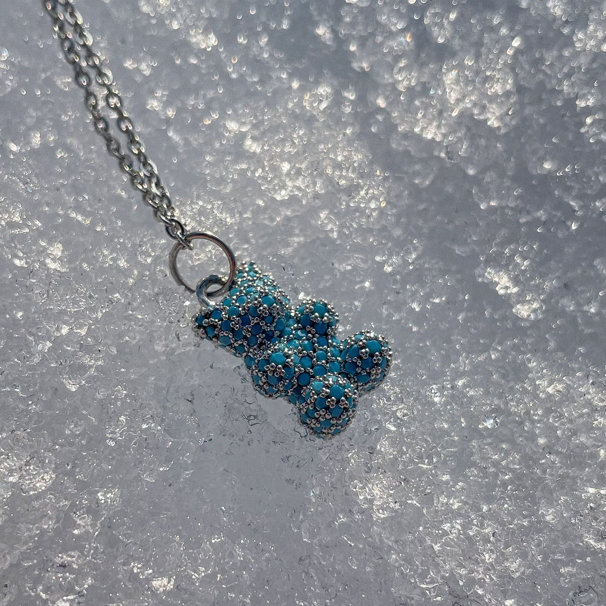 Premium Blue Teddy Bear Necklace | Austrian Cubic Zirconia & Sterling Silver