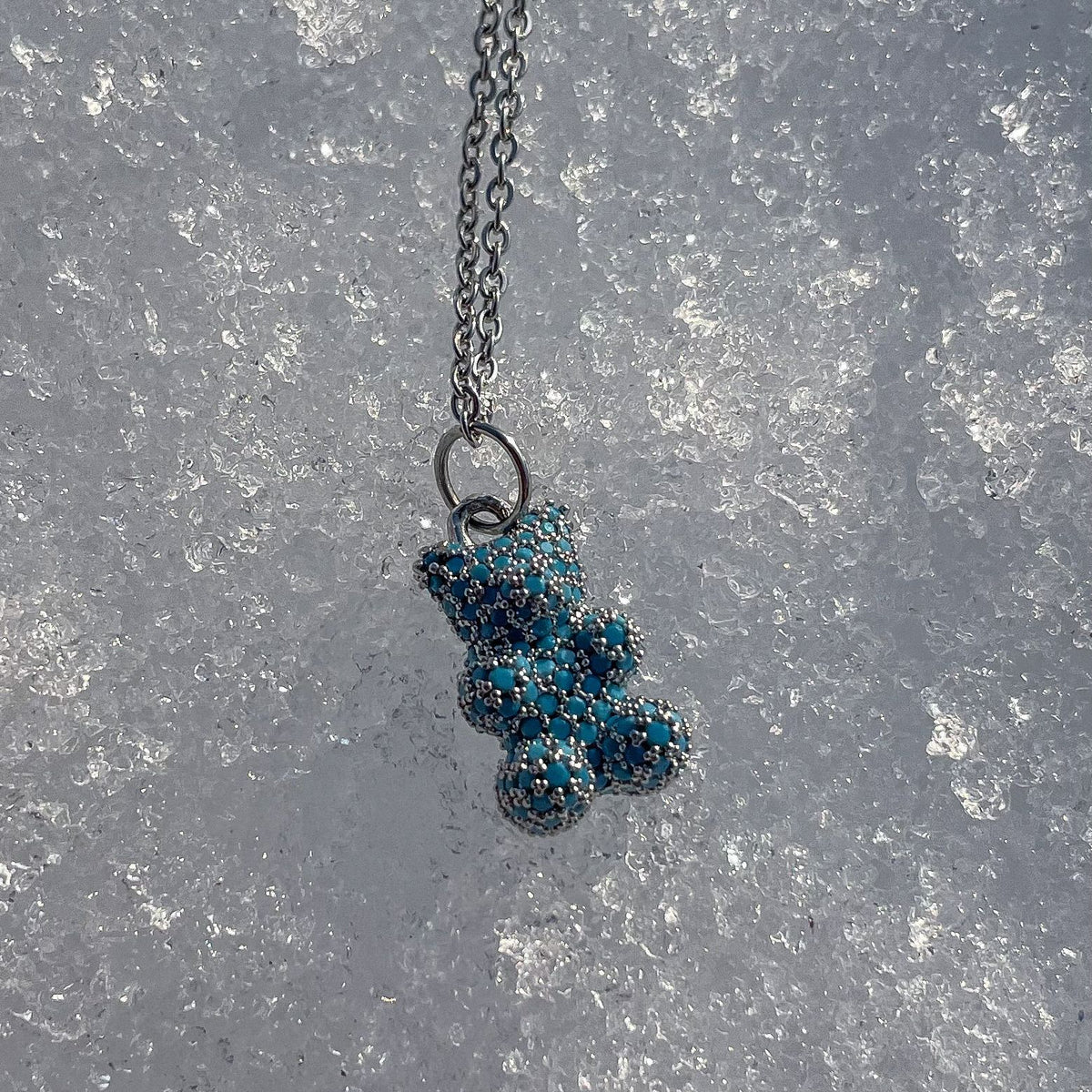 Premium Blue Teddy Bear Necklace | Austrian Cubic Zirconia & Sterling Silver