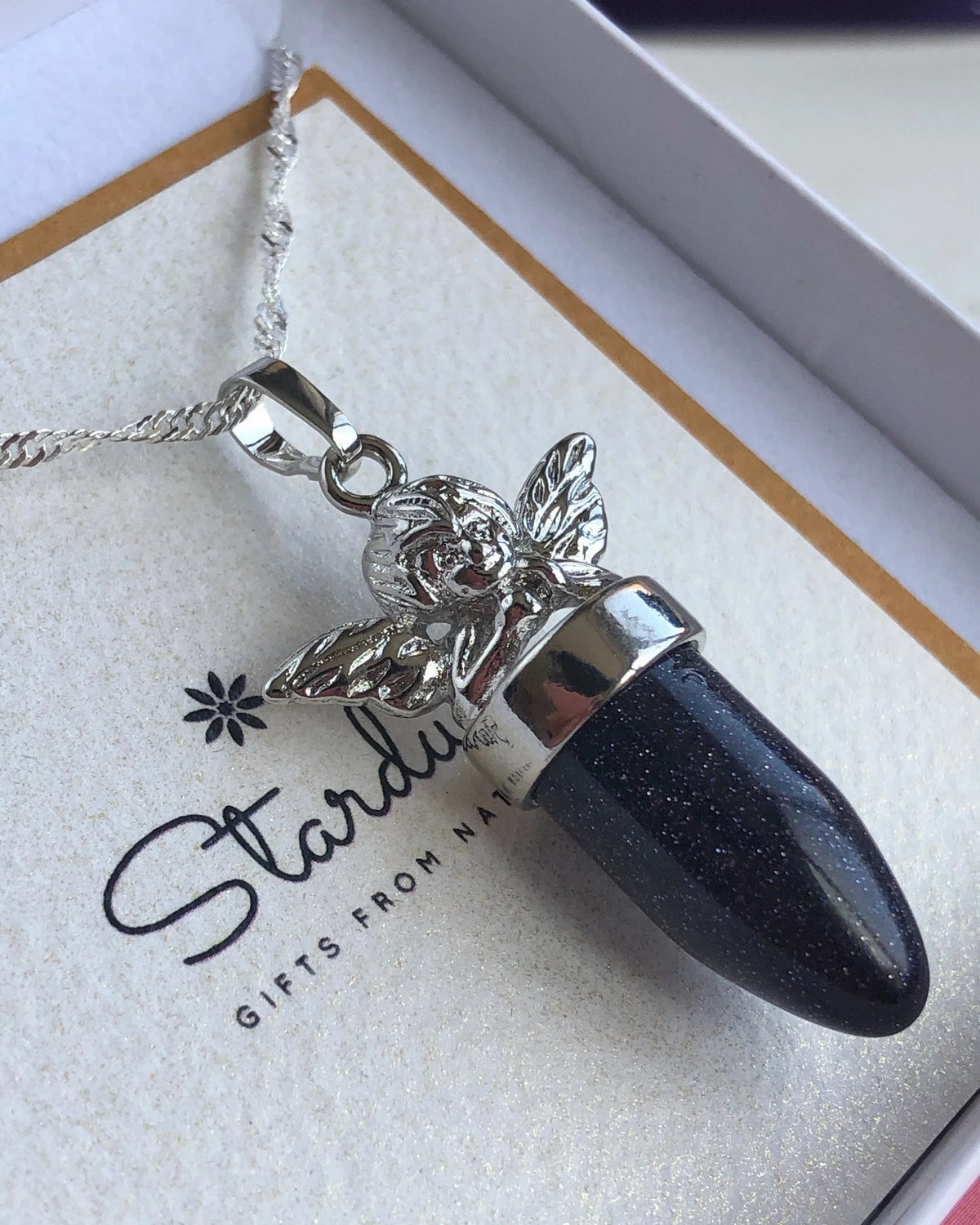 Gemstone Angel Point Pendant Necklace | Silver