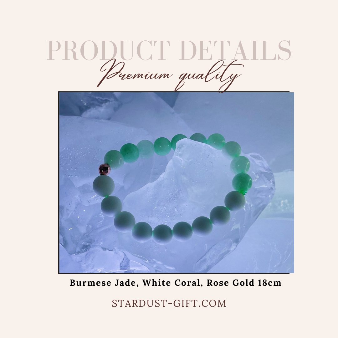 Burmese jade and White Coral bracelet with rose gold