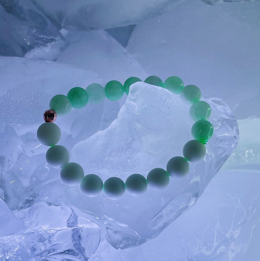 Burmese jade and White Coral bracelet with rose gold