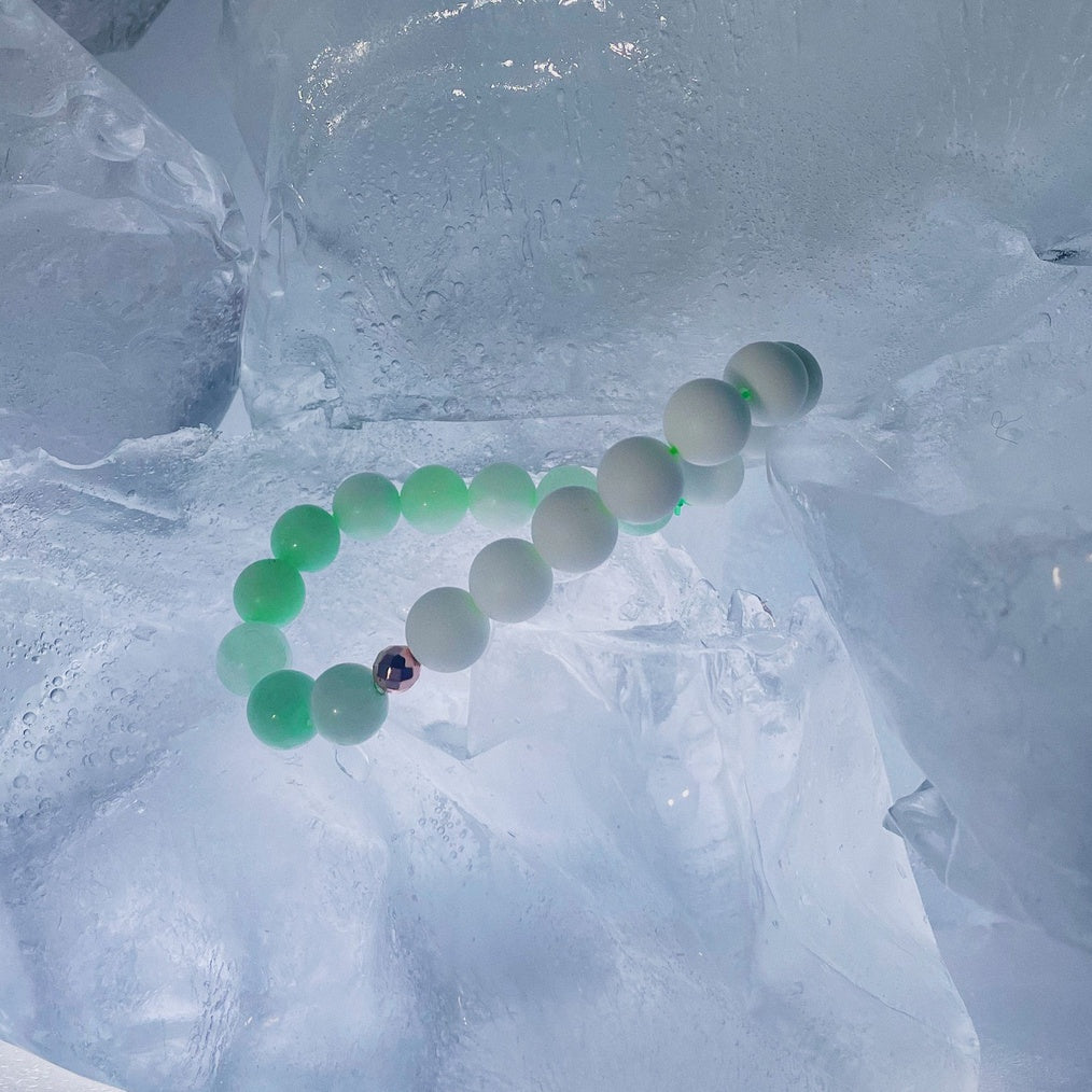 Burmese jade and White Coral bracelet with rose gold