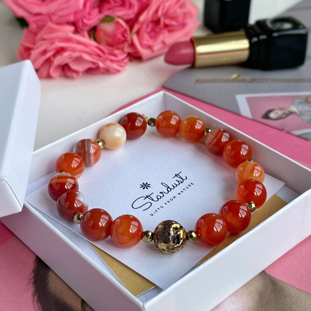 RADIANCE Carnelian Bracelet | Natural Orange Gemstone & Gold Hematite