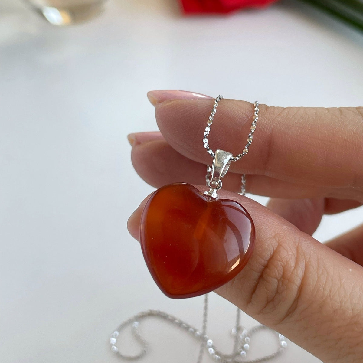 Carnelian Heart Pendant 2.5cm