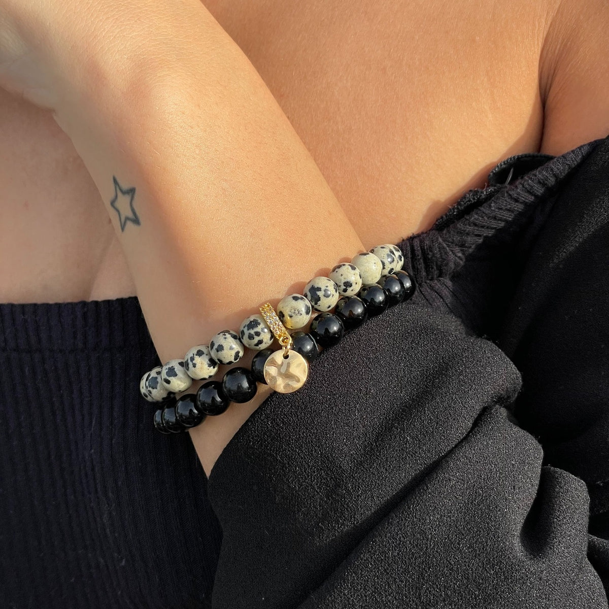 Women’s Dalmatian Jasper & Black Onyx Bracelet Set