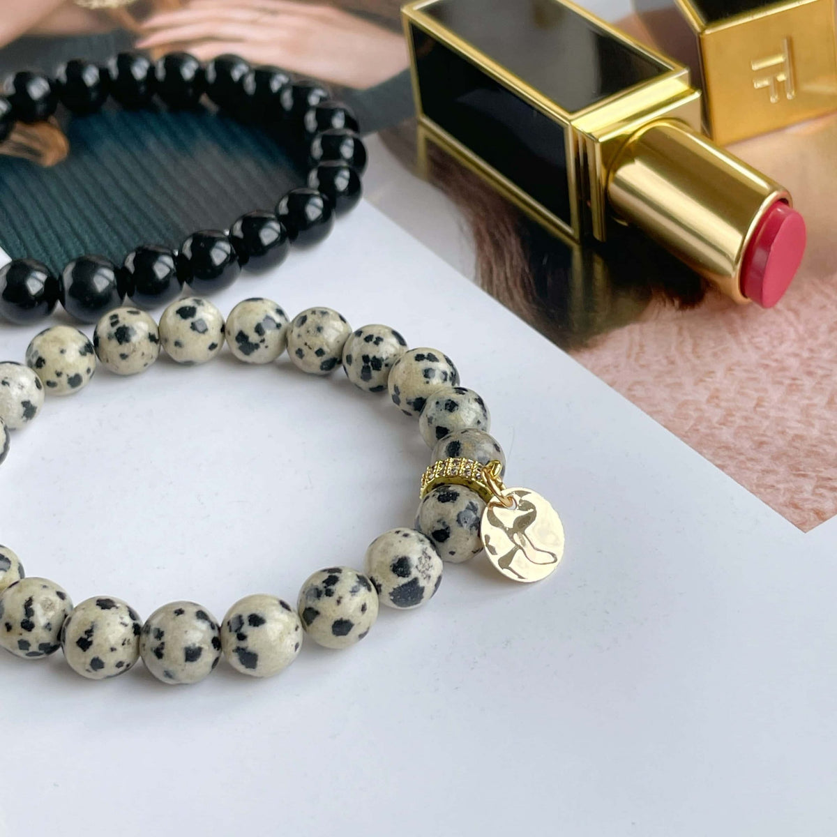 Women’s Dalmatian Jasper & Black Onyx Bracelet Set