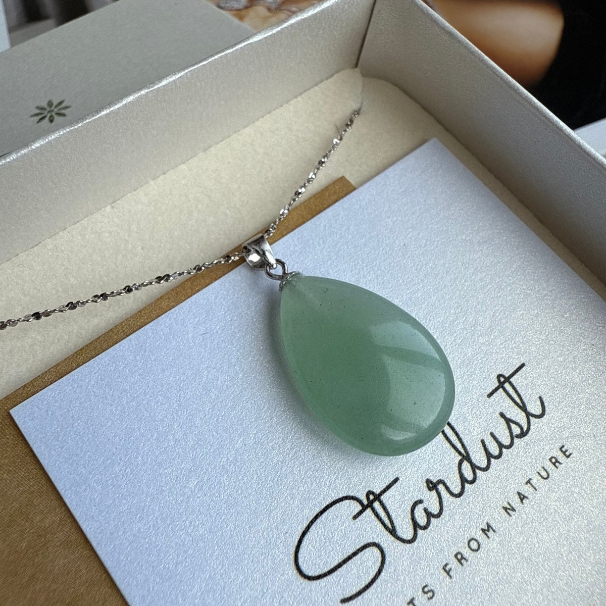 Natural Green Aventurine Drop Necklace | Gold & Silver Gemstone Pendant