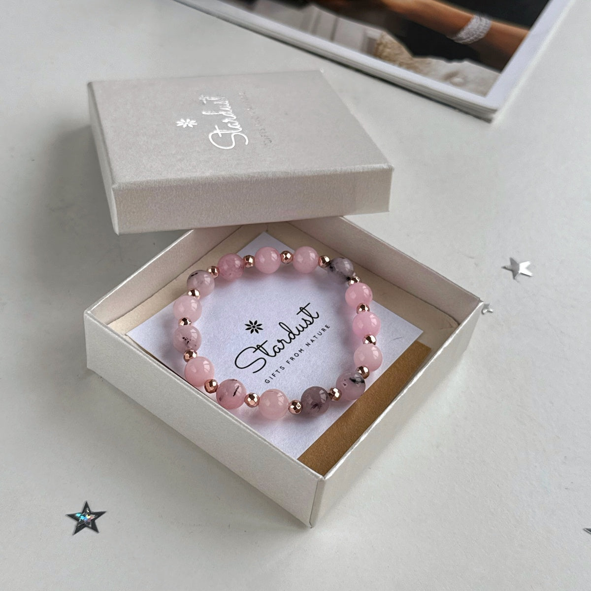 Pink Rhodonite Bracelet | Natural Gemstone & Rose Gold Hematite