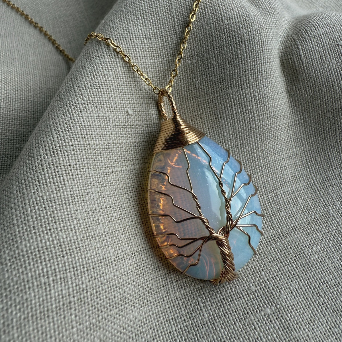 Opalite Tree of Life Necklace | 18K Gold Plated