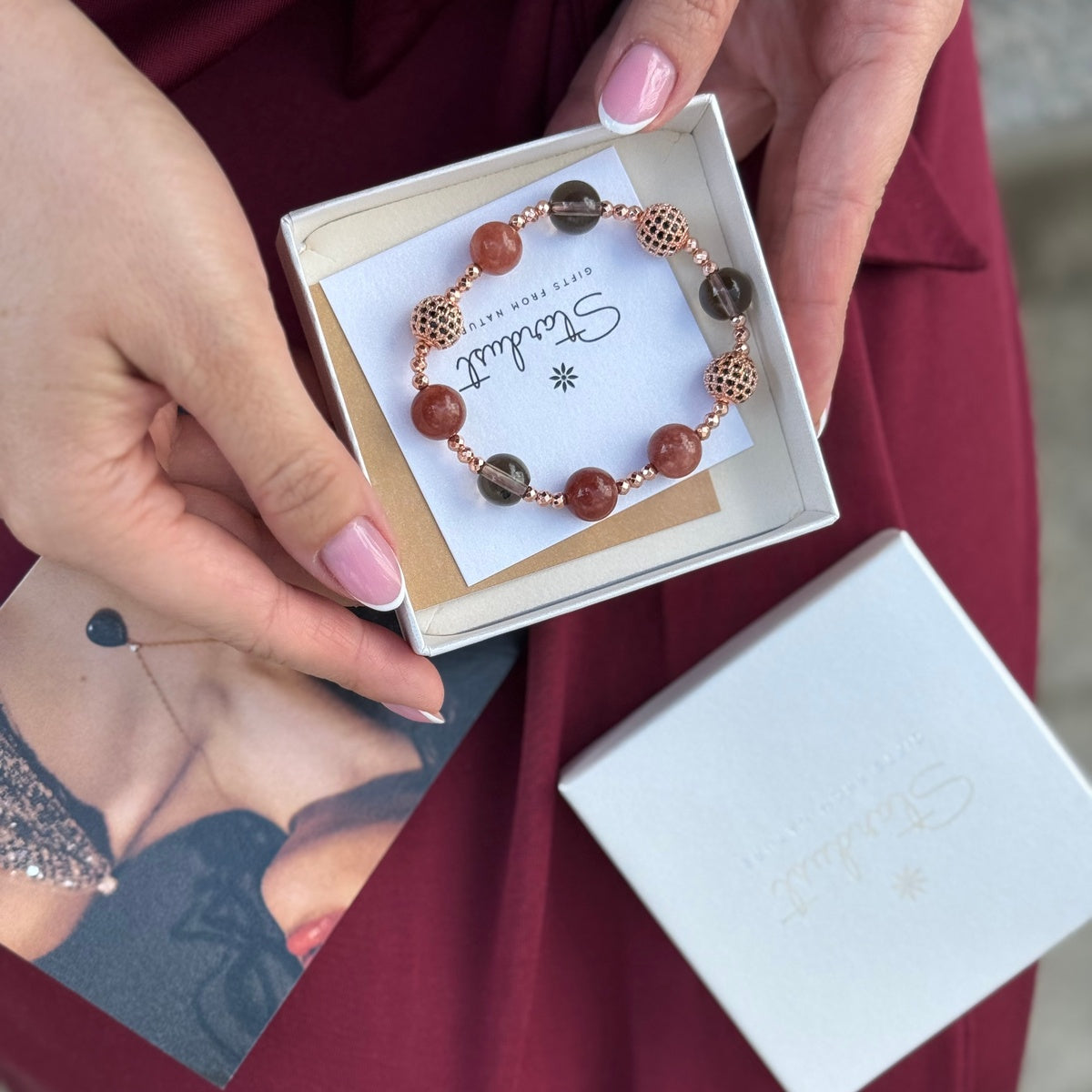 Strawberry Smoky Rose Gold Gemstone Bracelet