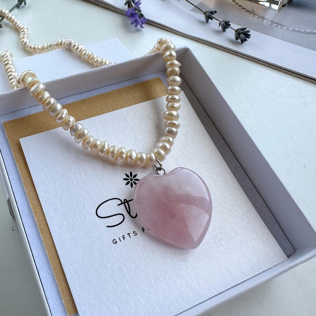 Romantic Pearl Choker with Rose Quartz Heart