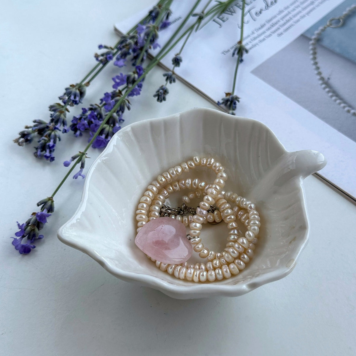 Romantic Pearl Choker with Rose Quartz Heart