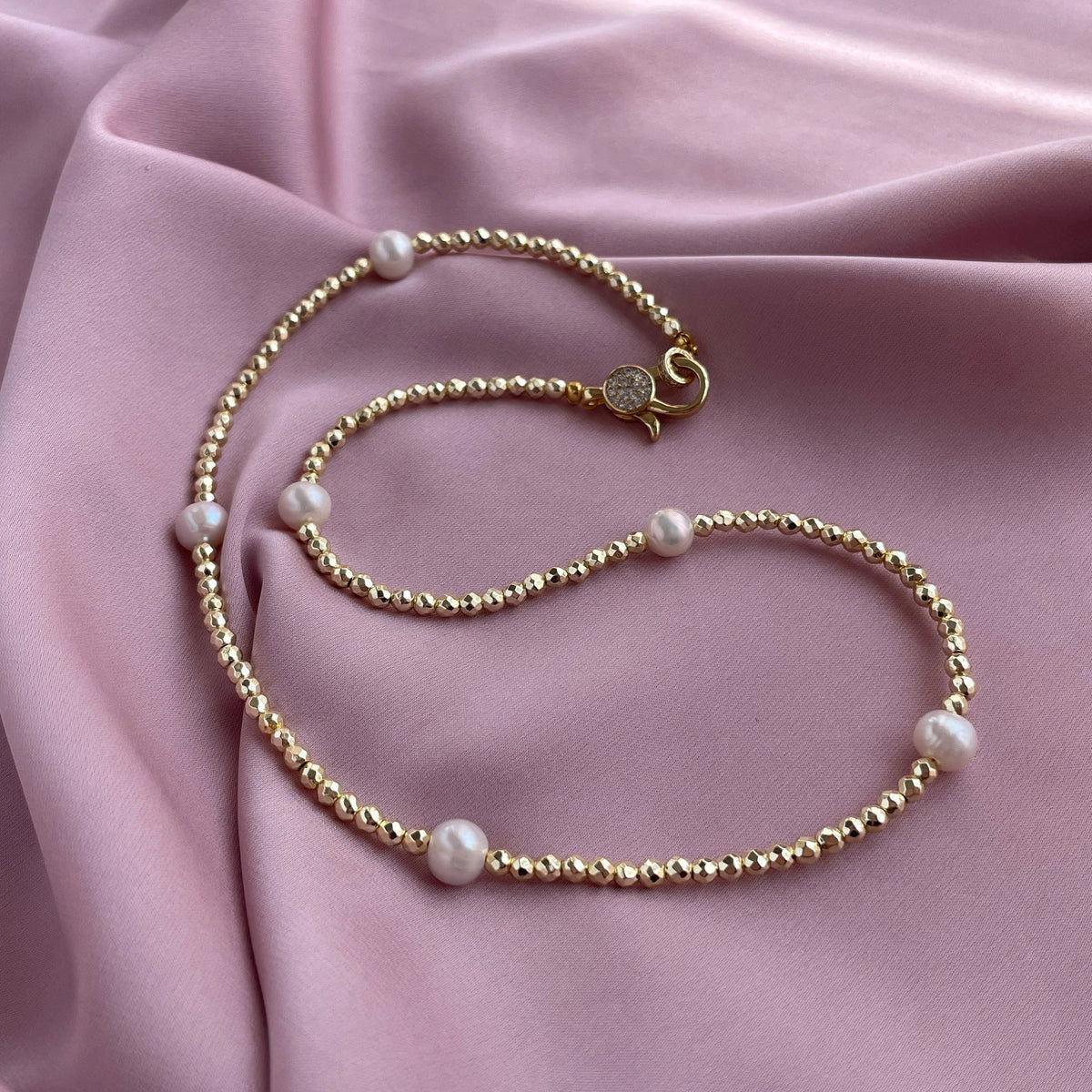 Luxury Freshwater Pearl Choker | Gold Hematite & Zircon Clasp