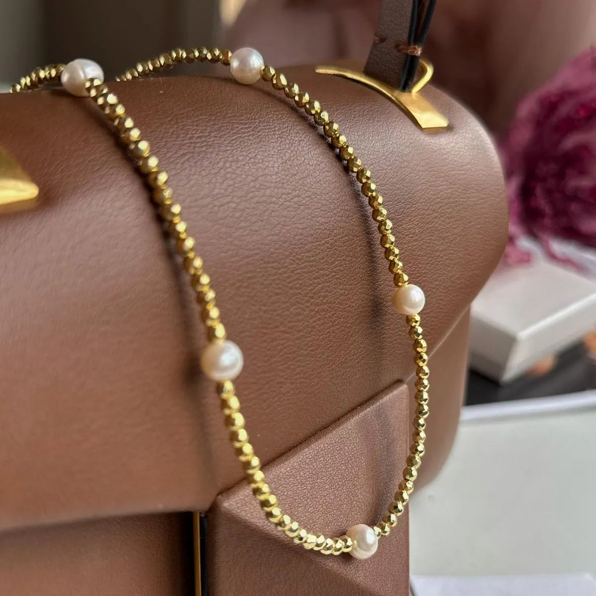 Luxury Freshwater Pearl Choker | Gold Hematite & Zircon Clasp
