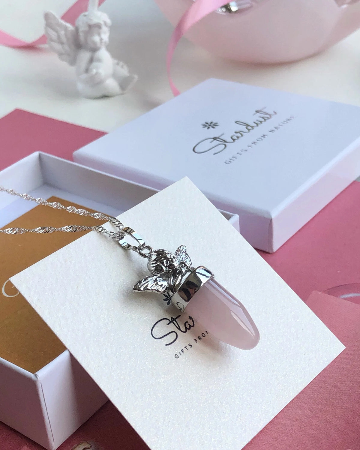 Gemstone Angel Point Pendant Necklace | Silver