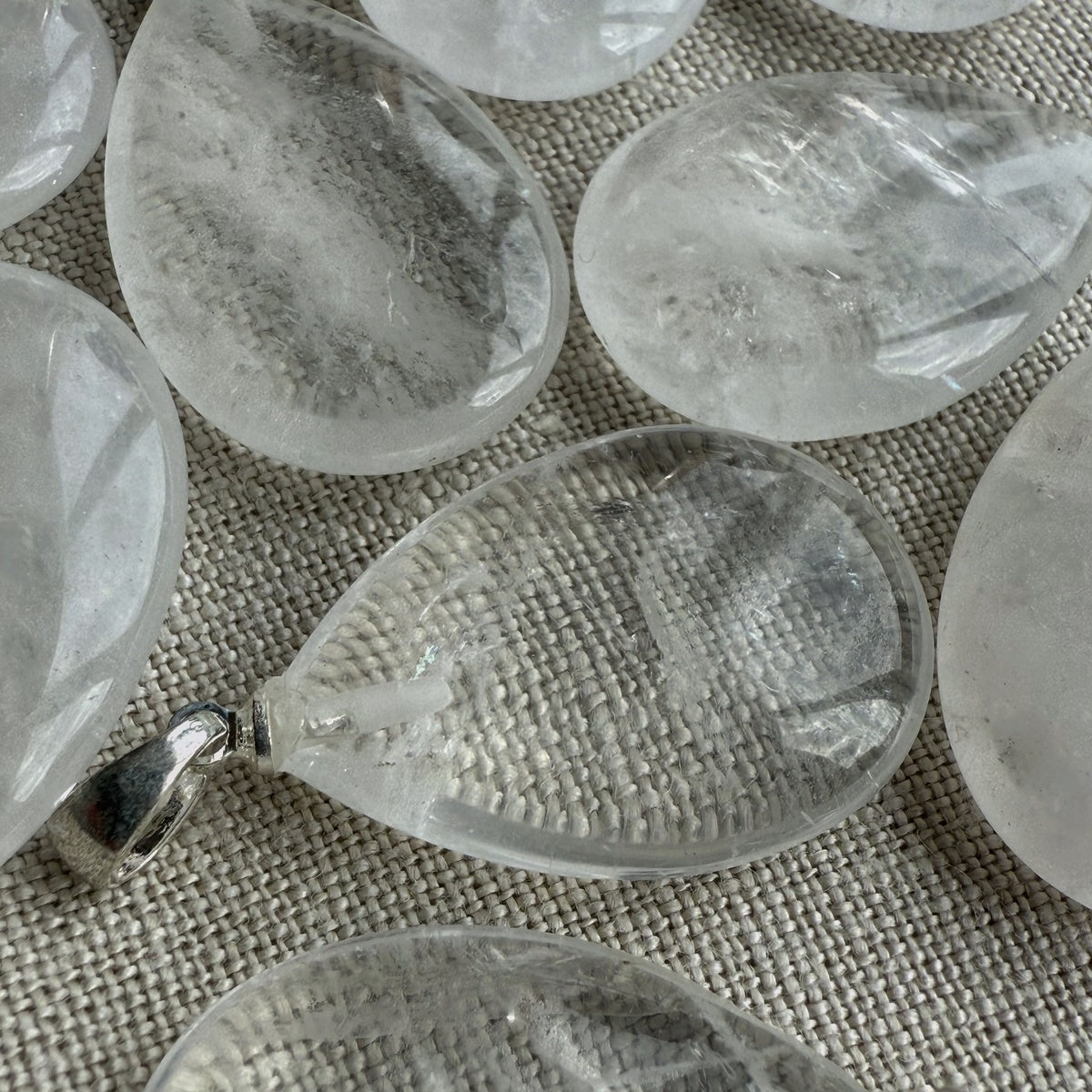 Natural Clear Quartz Drop Pendant Necklace | Gold & Silver