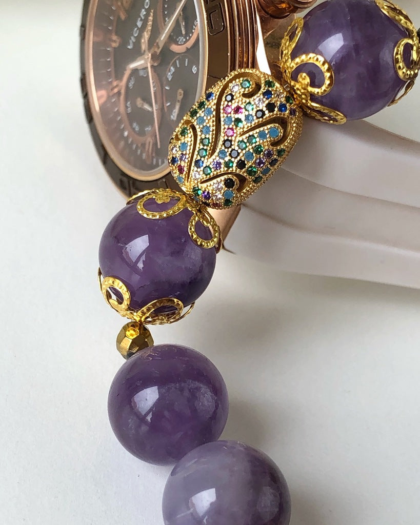 Luxury Amethyst Bracelet | Gold Filigree & Austrian Zircon Accents